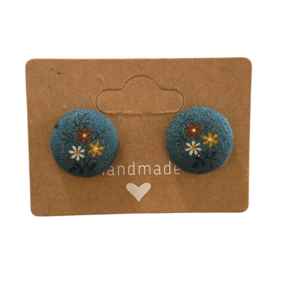 Blue Flower Button Earrings